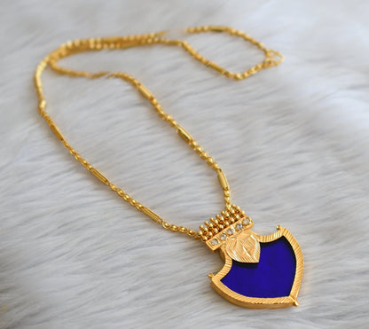 Gold tone kerala style 24 inches chain with blue-white palakka pendant dj-45960