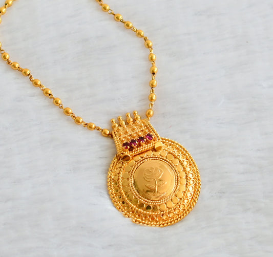 Gold tone 24 inches ball chain with pink stone rose round pendant dj-49402