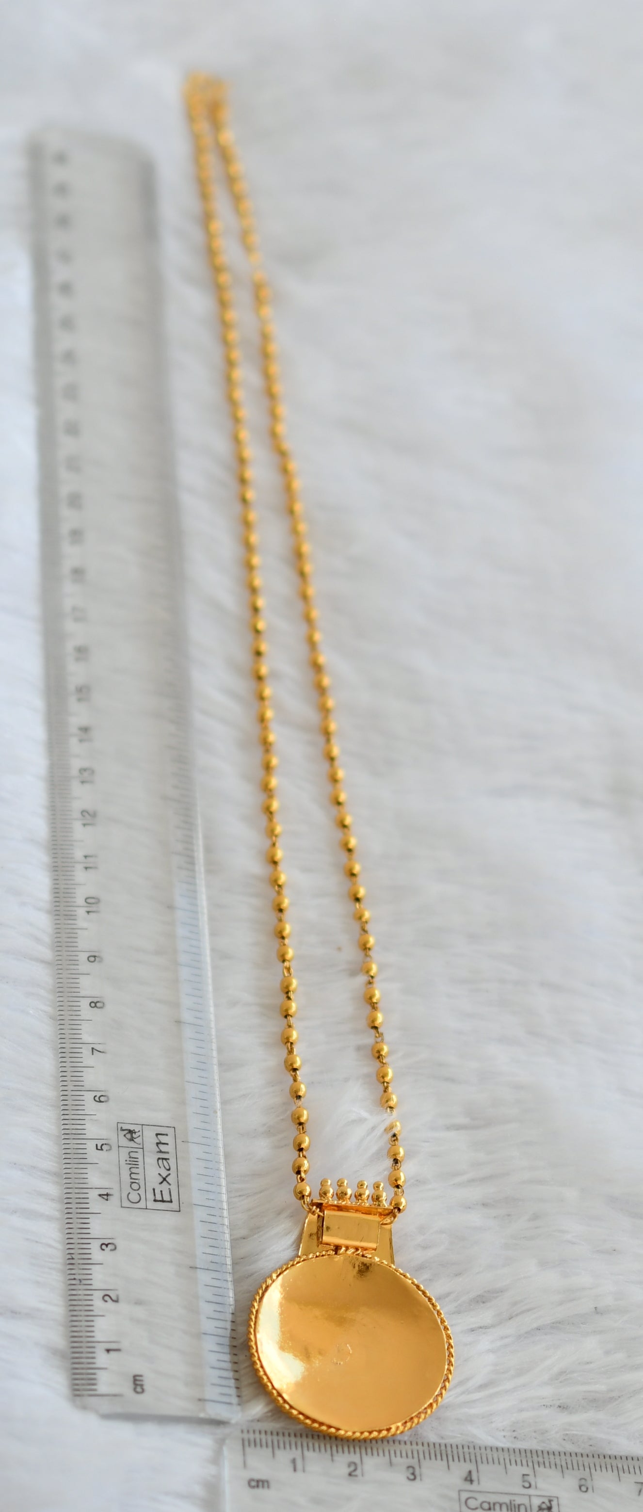 Gold tone 24 inches ball chain with pink stone rose round pendant dj-49402