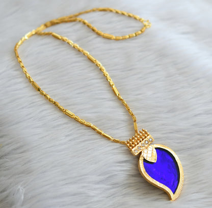 Gold tone kerala style 24 inches chain with blue-white mango pendant dj-45962