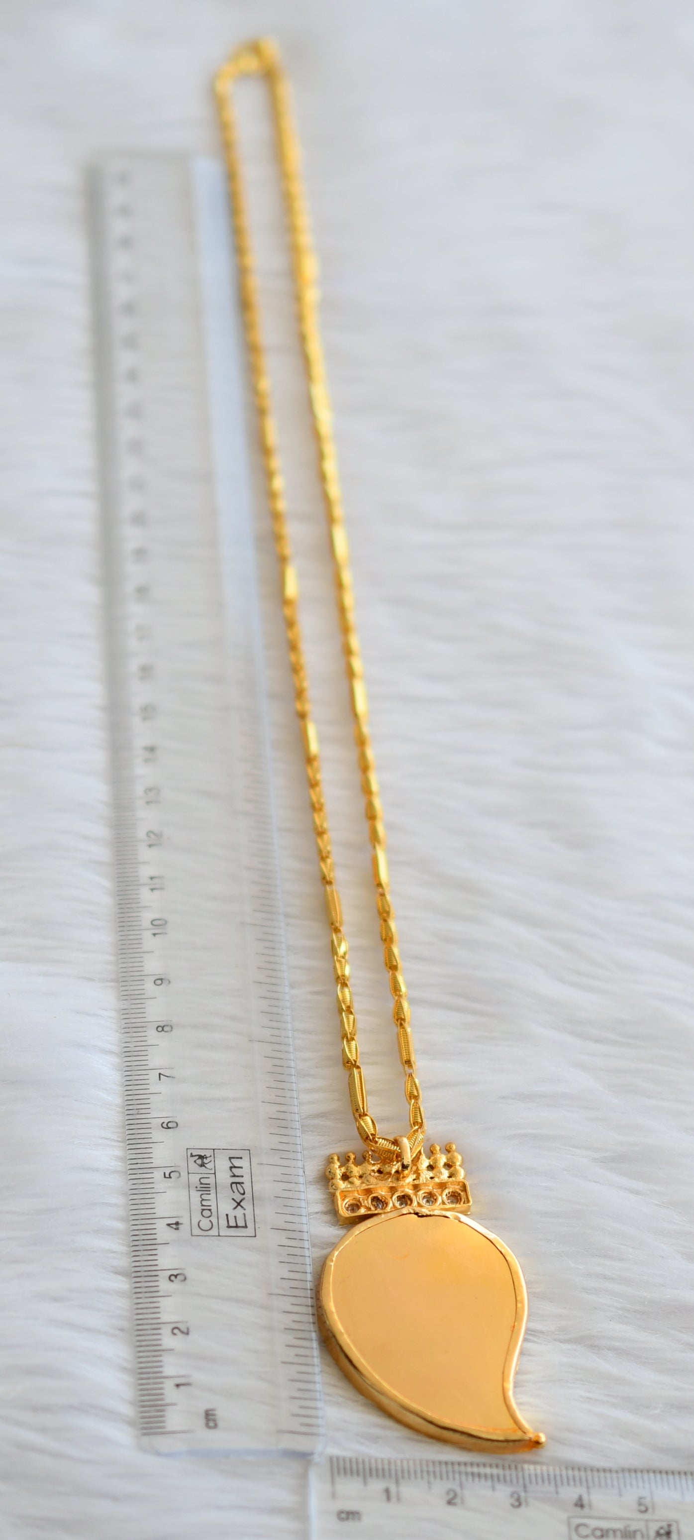 Gold tone kerala style 24 inches chain with blue-white mango pendant dj-45962