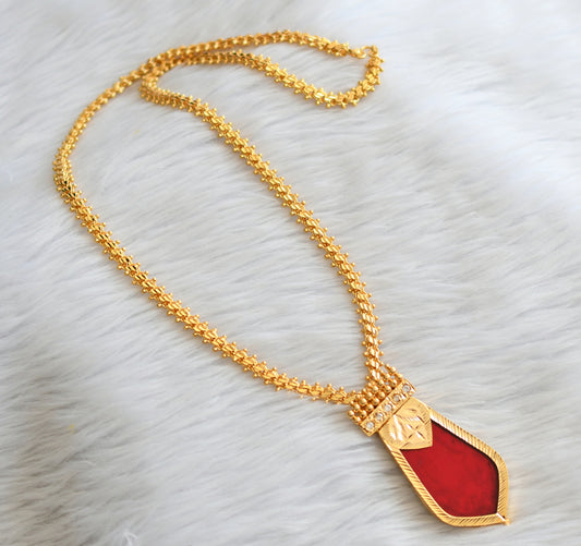 Gold tone kerala style 24 inches chian with red-white nagapadam pendant dj-45957