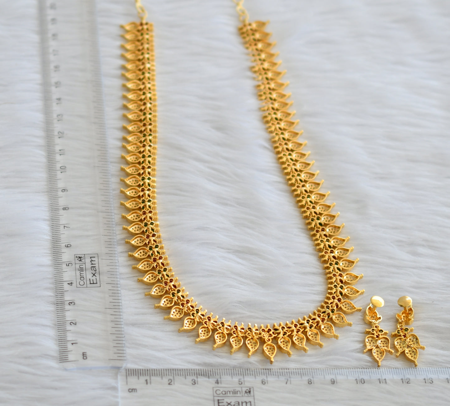 Gold tone ruby-green-white mango short haar set dj-45966