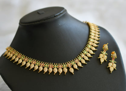 Gold tone ruby-green-white mango necklace set dj-45963