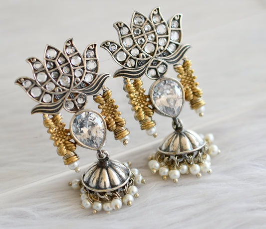 Two tone cz white lotus jhumkka dj-44198