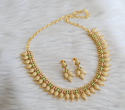 Gold tone ruby-green-white mango necklace set dj-45963
