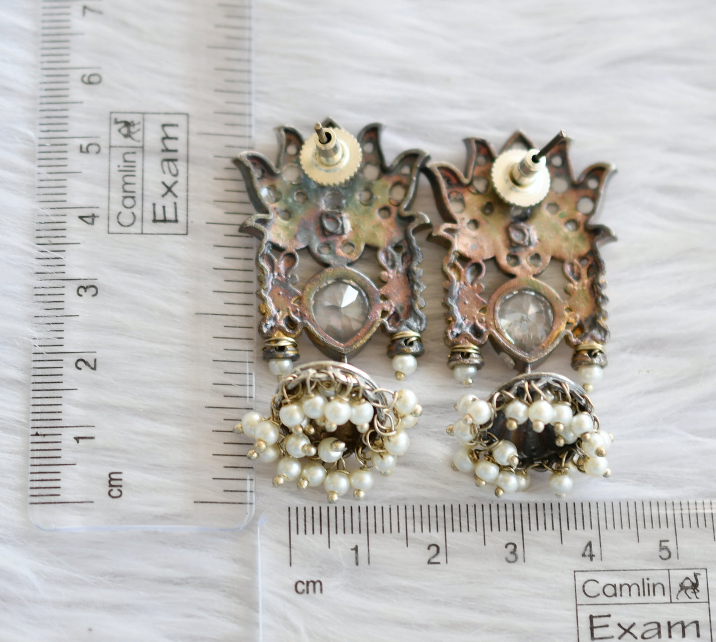 Two tone cz white lotus jhumkka dj-44198