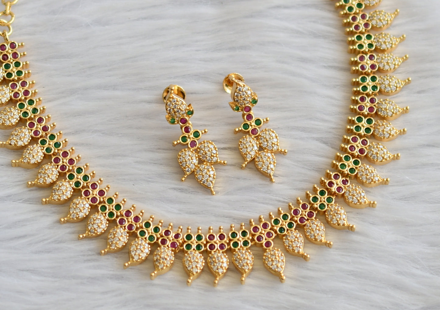 Gold tone ruby-green-white mango necklace set dj-45963
