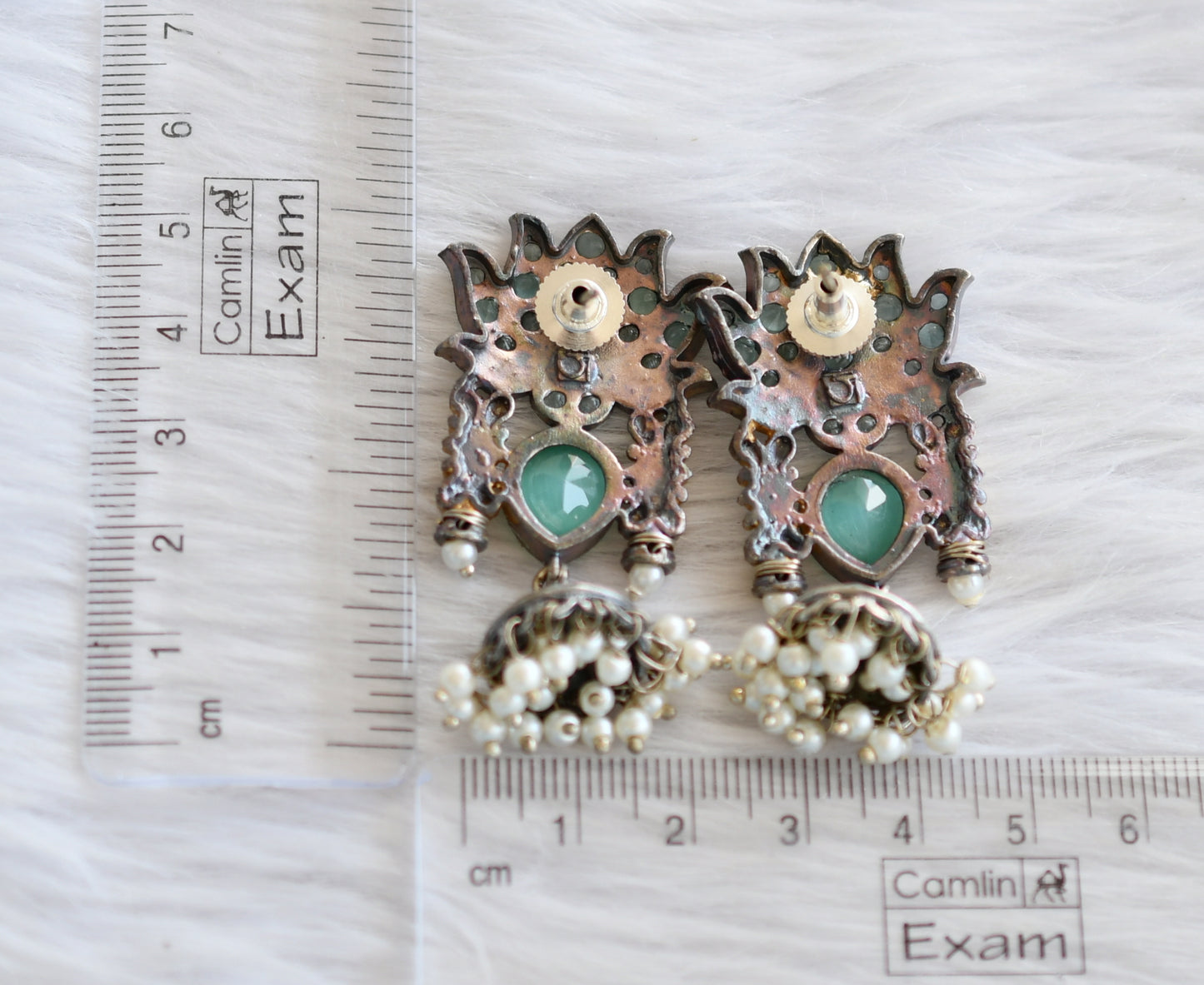 Sliver tone sea green lotus jhumkka dj-44202