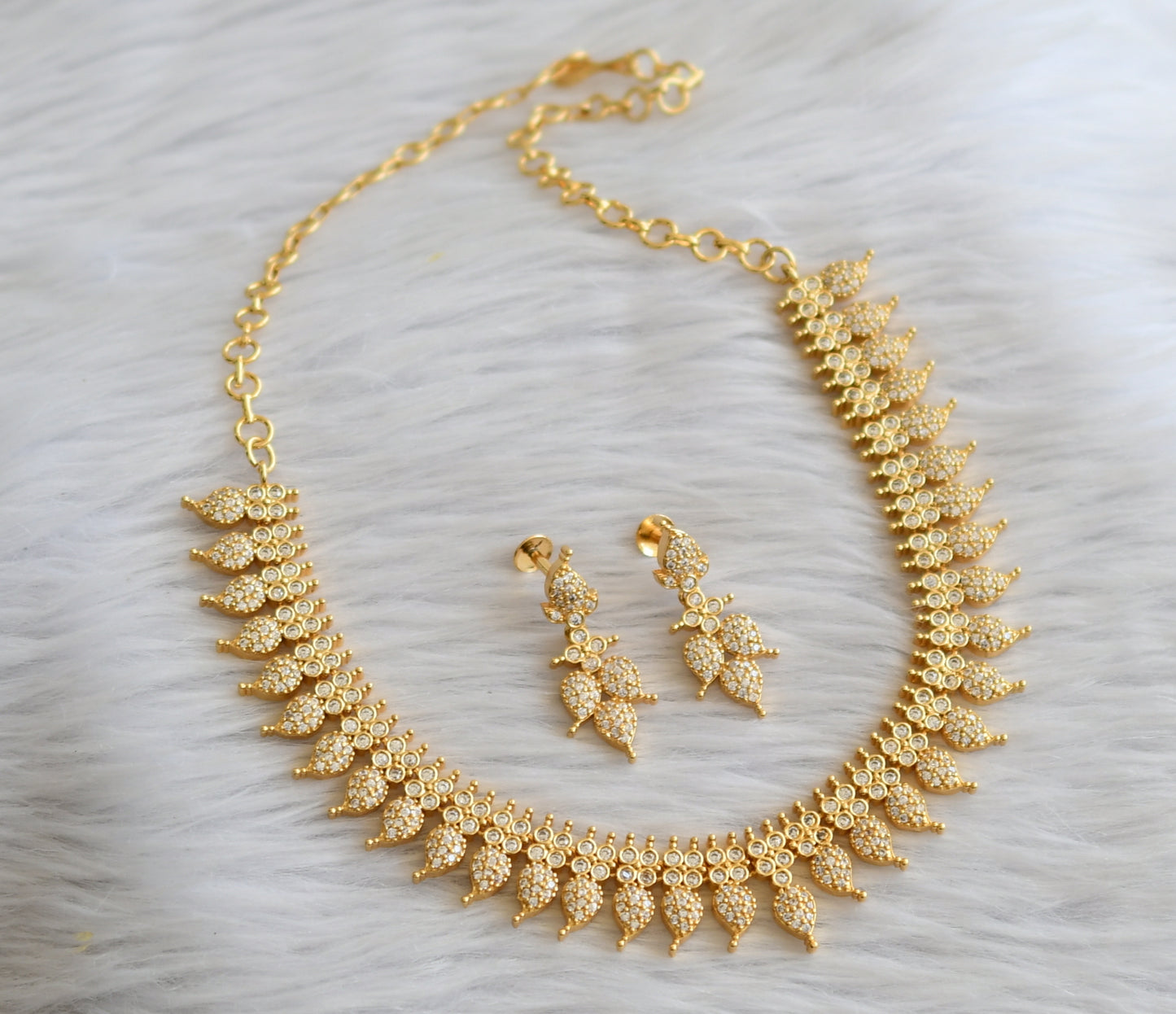 Gold tone cz white mango necklace set dj-45965