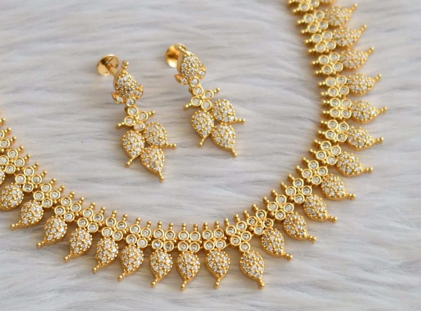 Gold tone cz white mango necklace set dj-45965