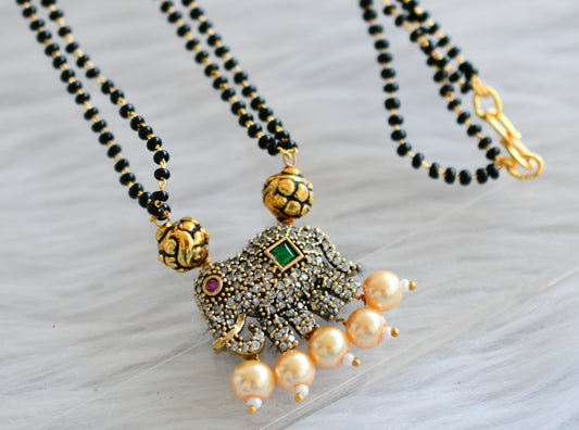 Antique cz ruby-green-white elephant mangalsutra dj-44216