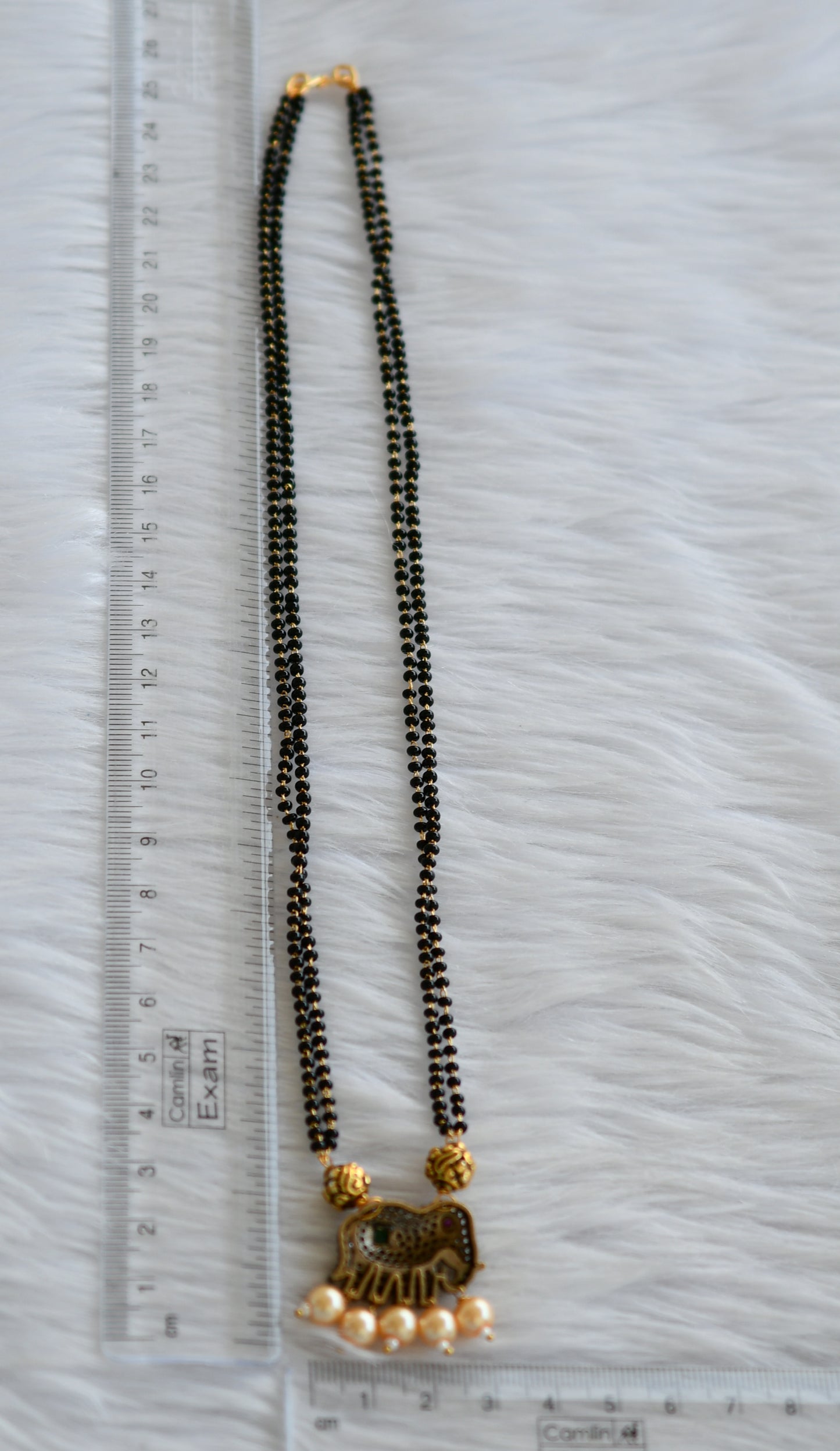 Antique cz ruby-green-white elephant mangalsutra dj-44216