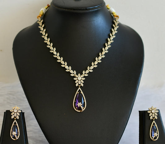 Antique cz-purple thilak stone leaf necklace set dj-49428