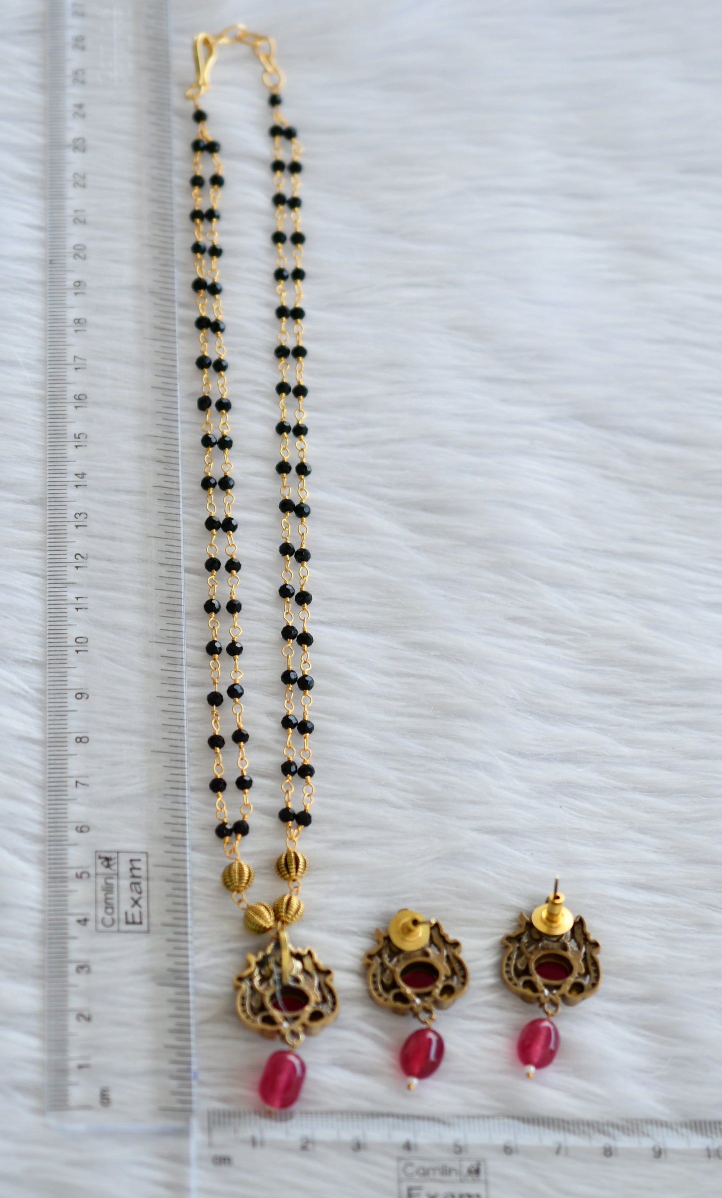 Antique black karimani chain with cz white-kemp ganesha victorian pendant set dj-44212