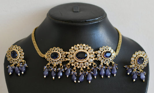 Antique cz-purple beaded flower victorian choker necklace set dj-49419