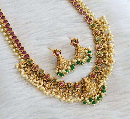 Matte finish kemp-green pearl gutta pusalu lakshmi mango haar set dj-45986
