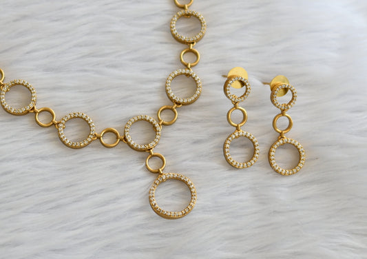 Matte finish cz white round necklace set dj-45974