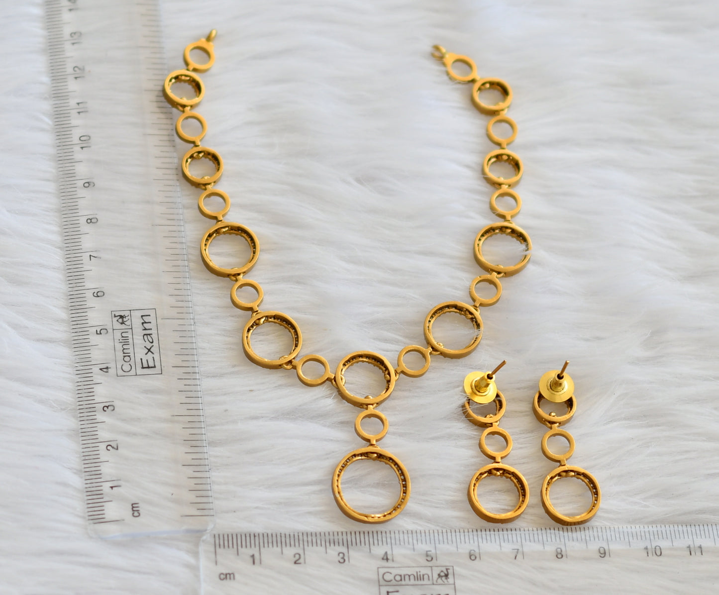 Matte finish cz white round necklace set dj-45974