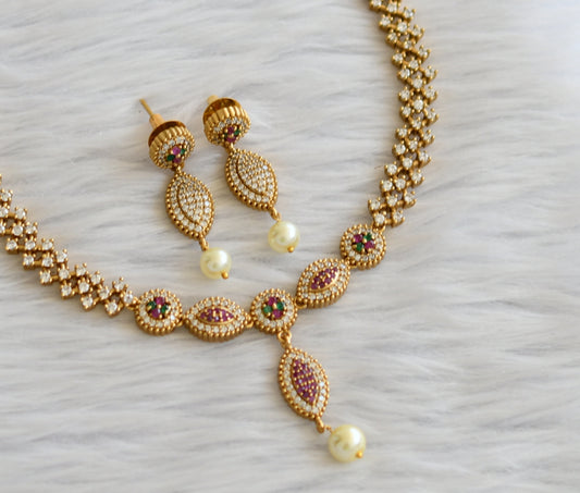 Matte finish ruby-green-white necklace set dj-45976