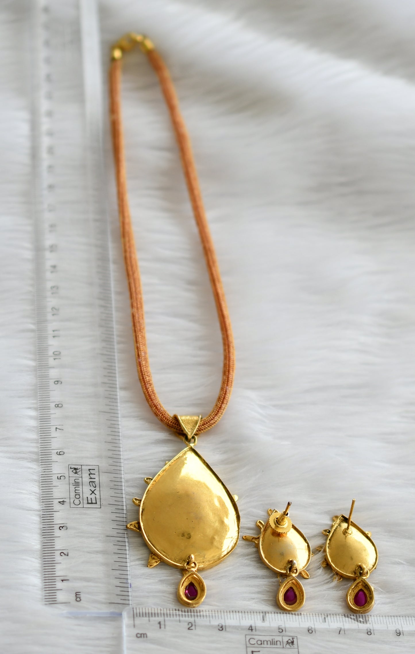 Antique gold tone pink cz chain replica necklace set dj-44240