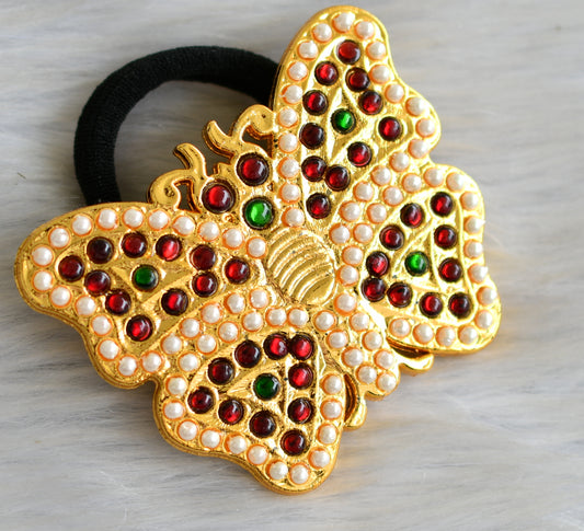 Gold tone kemp-green pearl butterfly hair band dj-42781