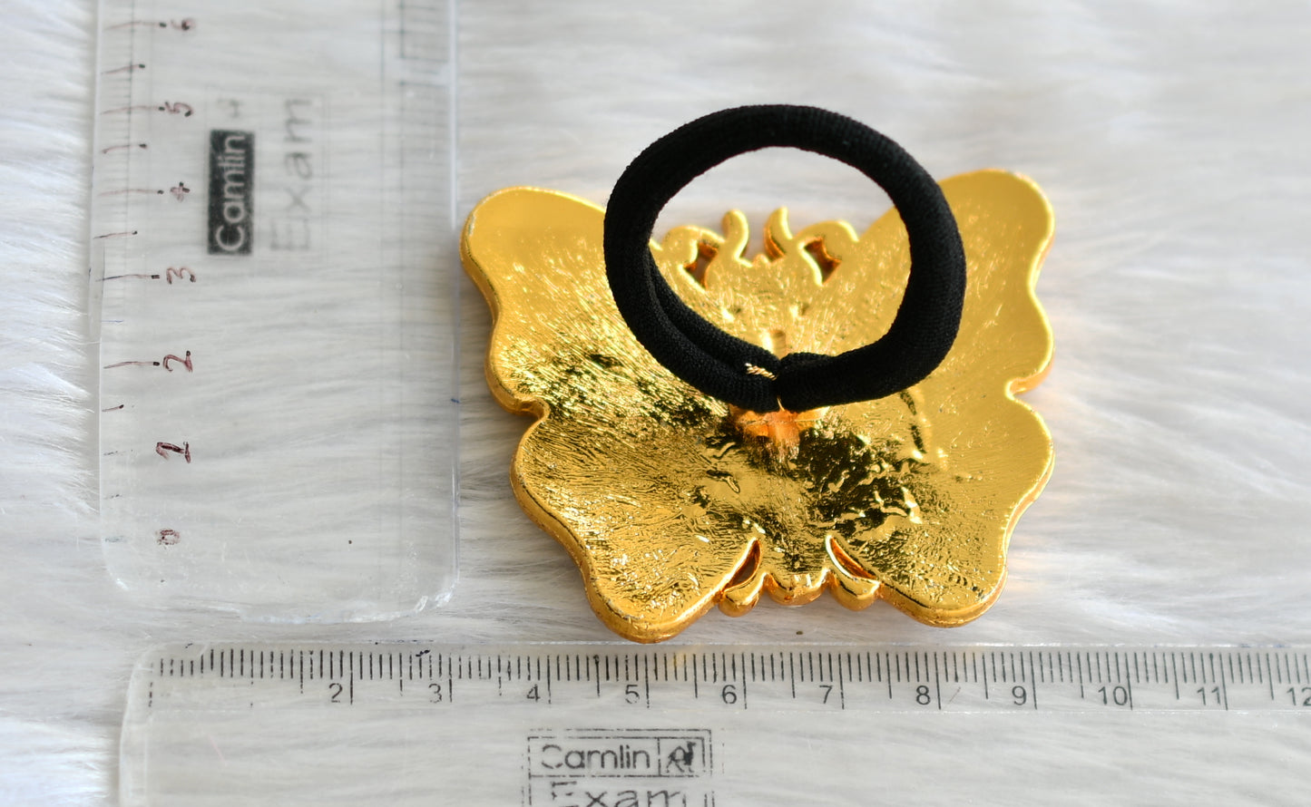 Gold tone kemp-green pearl butterfly hair band dj-42781