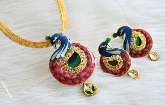 Antique gold tone replica meenakari peacock feather necklace set dj-44245
