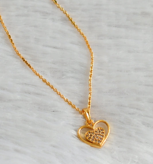 Gold tone 18 inches chain with cz white heart pendant dj-47600