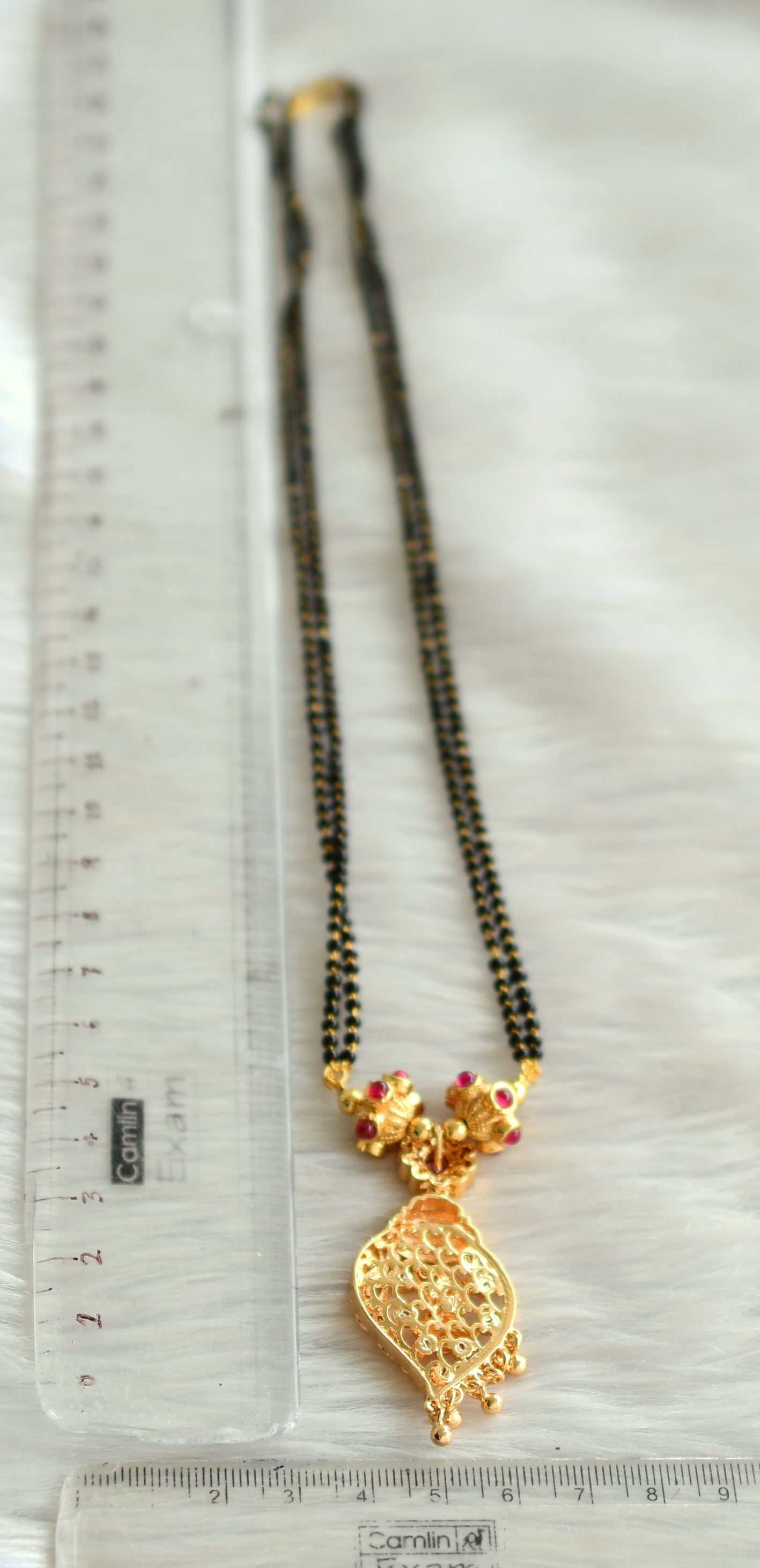 Gold tone pink stone lakshmi mangalsutra dj-42786