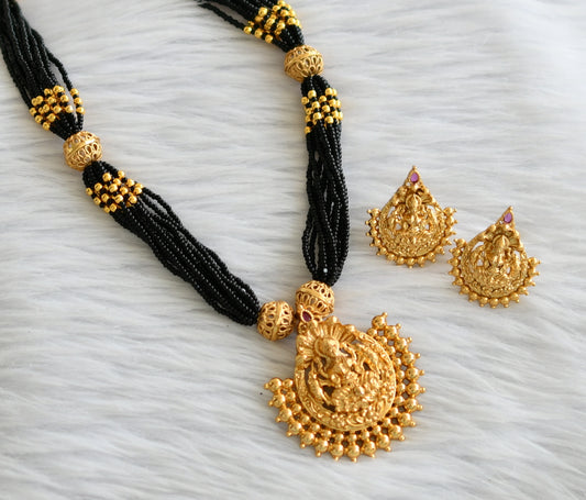 Matte finish kemp stone lakshmi black beaded haar set dj-45969
