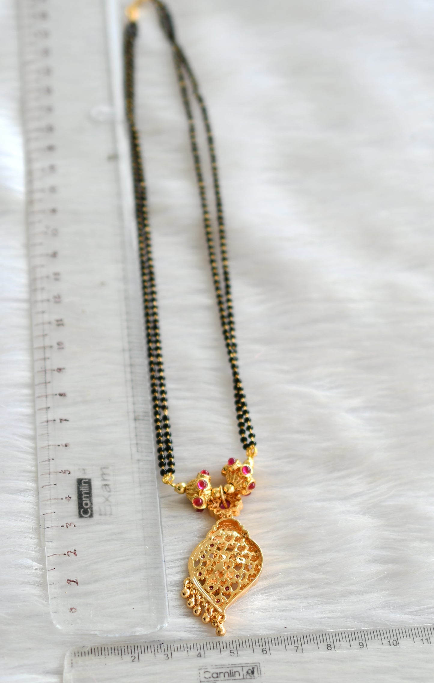 Gold tone pink stone ganesha mangalsutra dj-42787