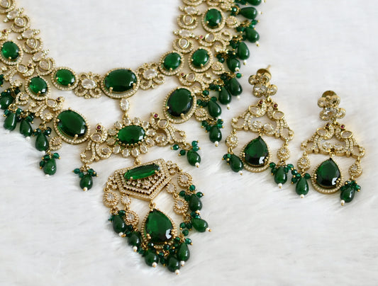 Antique cz-bottle green peacock double layer victorian necklace set dj-49458