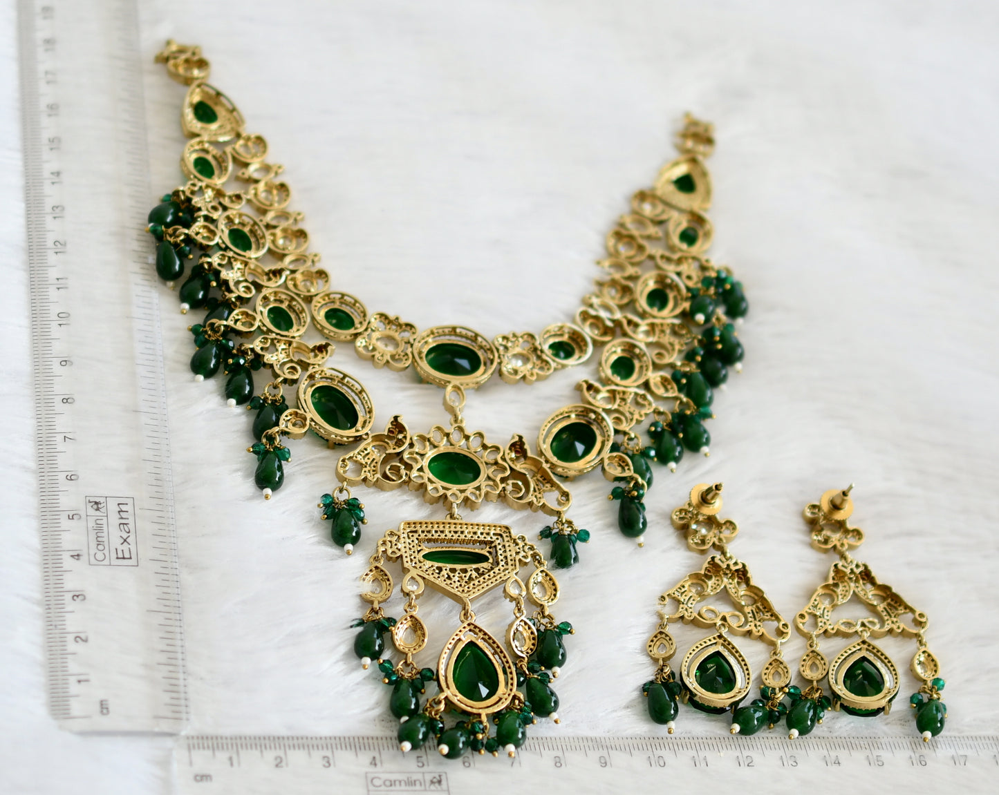 Antique cz-bottle green peacock double layer victorian necklace set dj-49458