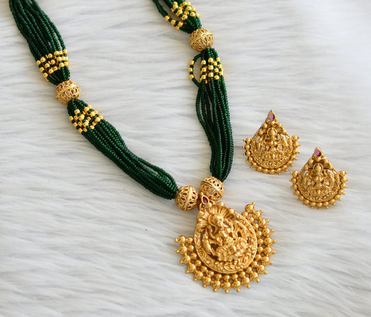 Matte finish kemp stone lakshmi green beaded haar set dj-45970
