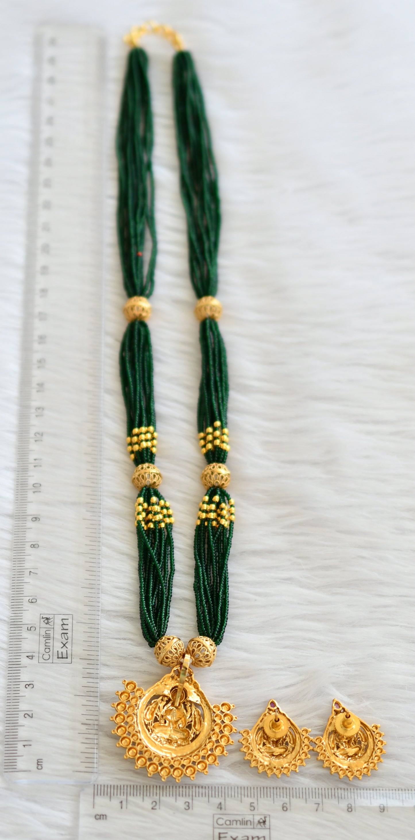 Matte finish kemp stone lakshmi green beaded haar set dj-45970