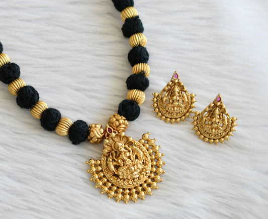 Matte finish black thread kemp stone lakshmi necklace set dj-45972