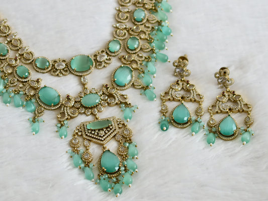 Antique cz-sea green peacock double layer victorian necklace set dj-49460