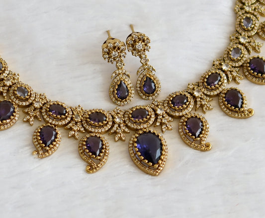 Antique cz-purple stone mango victorian necklace set dj-49441