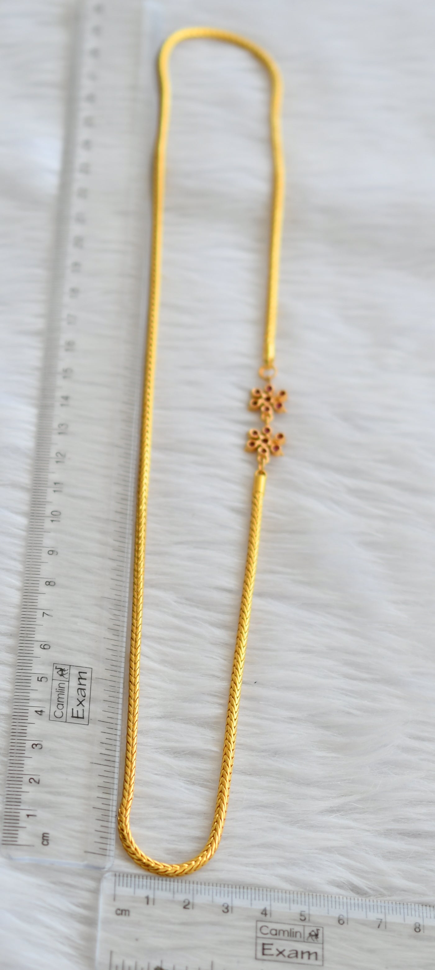 Gold tone 24 inches chain ad pink flower mugappu dj-45998