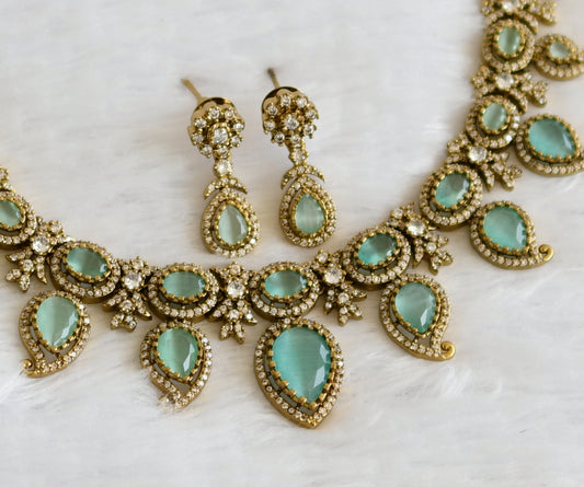 Antique cz-sea green stone mango victorian necklace set dj-49442