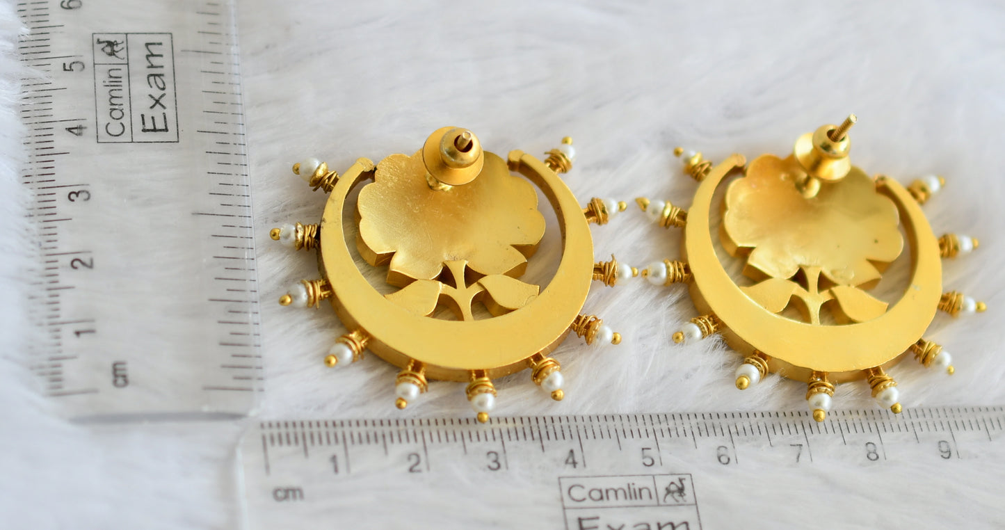 Gold tone pink-white-green Rose kundan jadau pearl earrings dj-41683