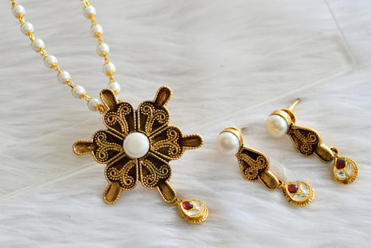 Antique gold tone replica pearl necklace set dj-44237