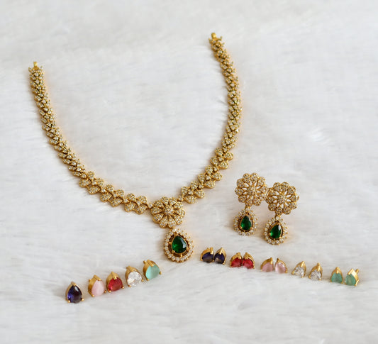 Matte finish cz color changeable flower necklace set dj-49469
