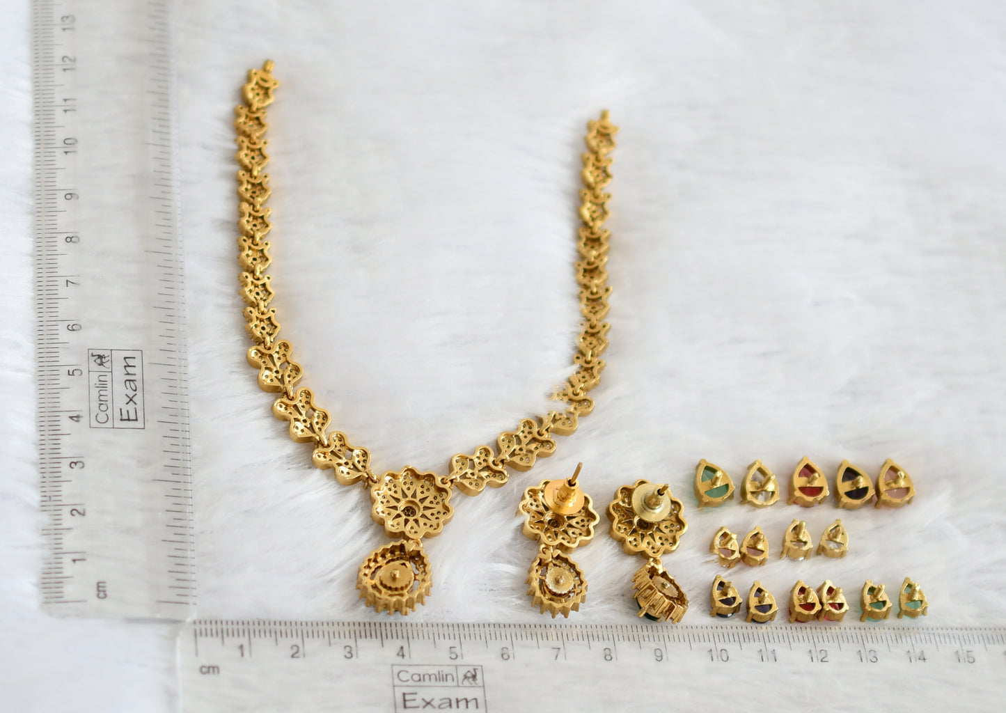 Matte finish cz color changeable flower necklace set dj-49469