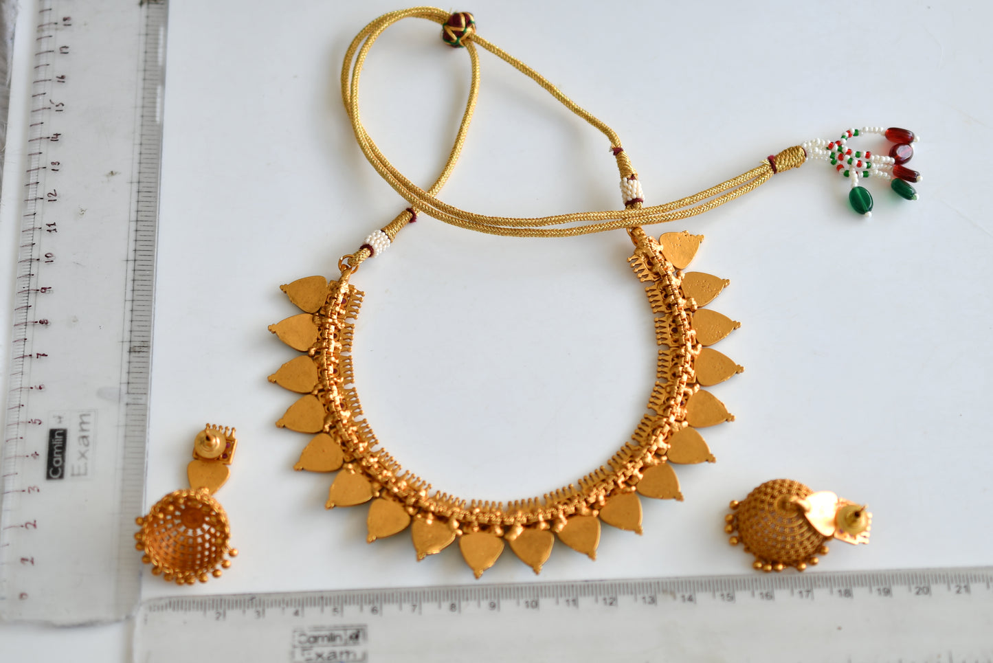 Matte finish Kerala style Maroon-Green necklace set dj-42813