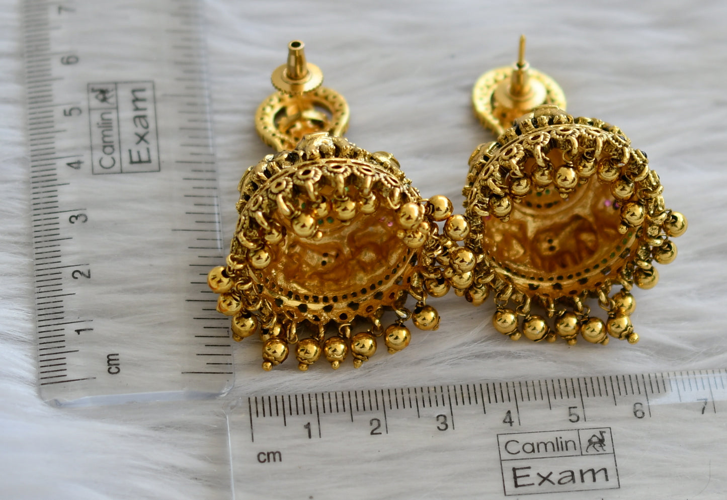 Antique gold tone ruby-green big lakshmi elephant jhumkka dj-46021