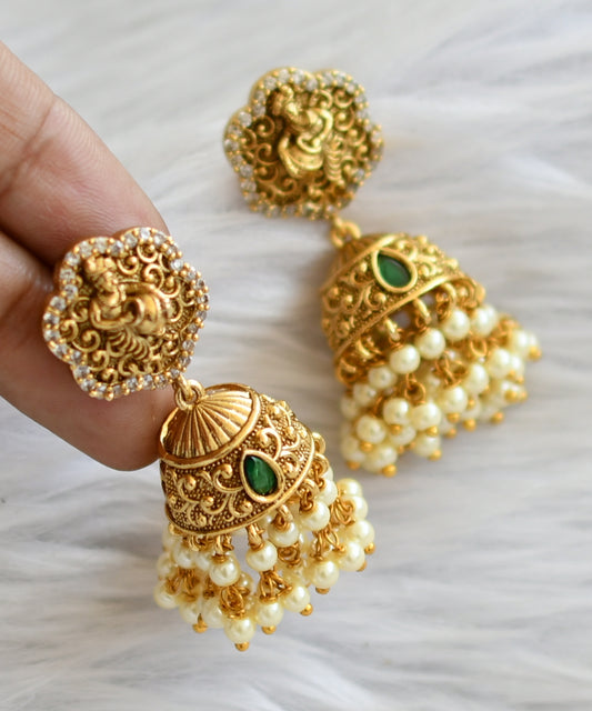 Matte finish cz white-green-pearl krishna jhumkka dj-46025