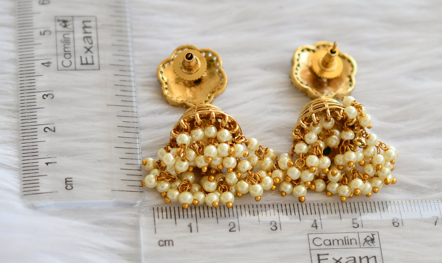 Matte finish cz white-green-pearl krishna jhumkka dj-46025