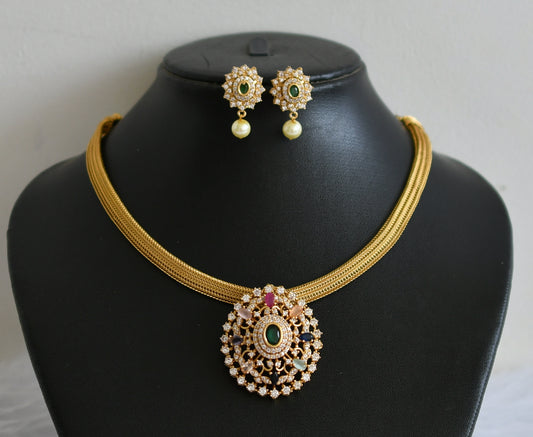 Matte finish cz-multi color oval necklace set dj-49472